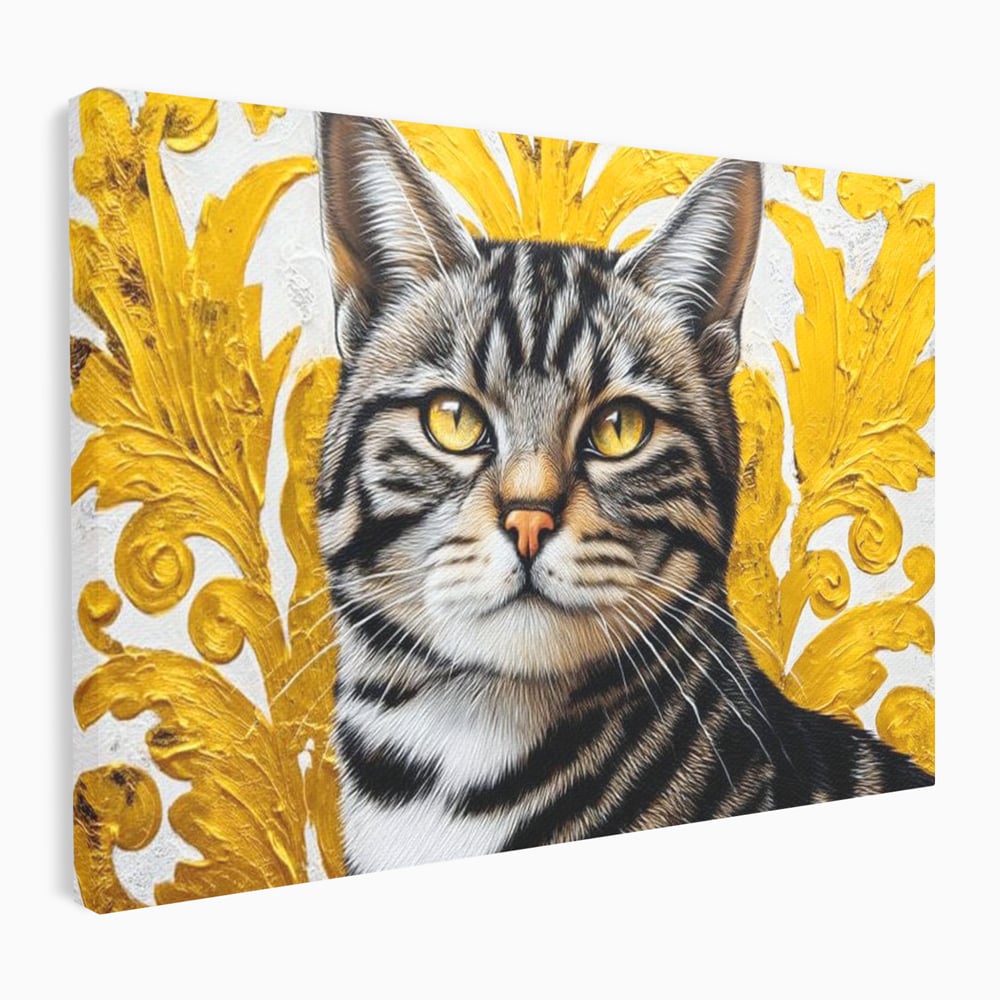 Tablou canvas cu tablou canvas cu motan tigrat, fara rama, pe sasiu de lemn