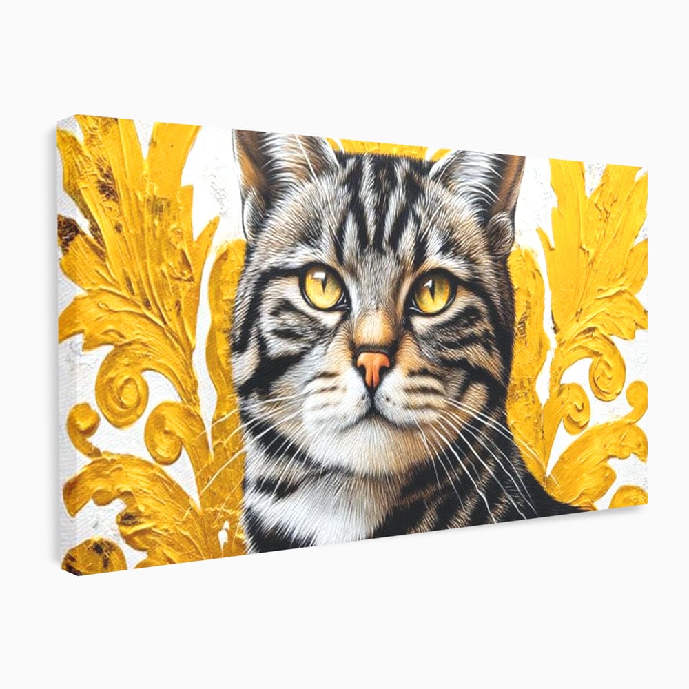Tablou canvas cu tablou canvas cu motan tigrat, fara rama, pe sasiu de lemn