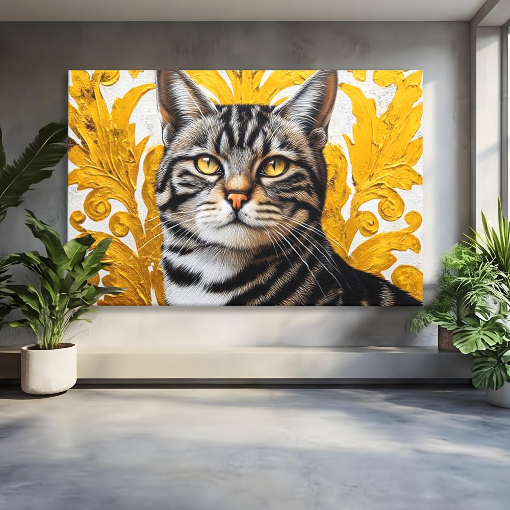 Tablou canvas cu tablou canvas cu motan tigrat, fara rama, pe sasiu de lemn