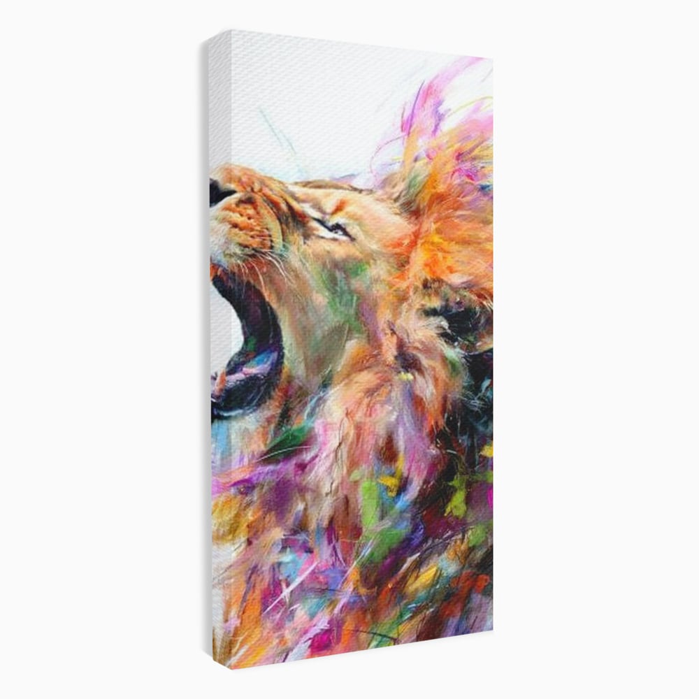 Tablou canvas cu pictura digitala cu leu colorat, fara rama, pe sasiu de lemn
