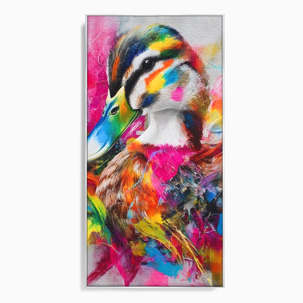Tablou canvas cu tablou canvas cu rata colorata, in rama de aluminiu argintiu