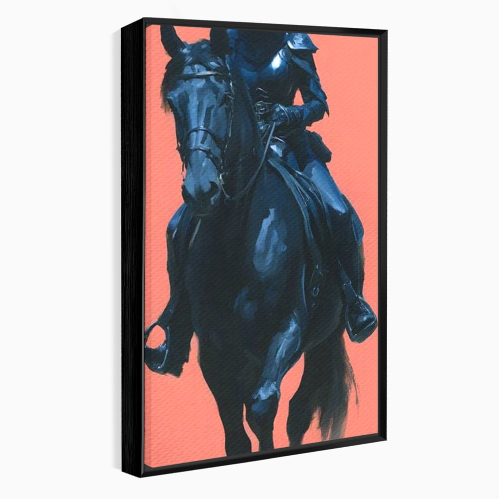 Tablou canvas cu tablou canvas cu femeie calare, in rama de aluminiu negru