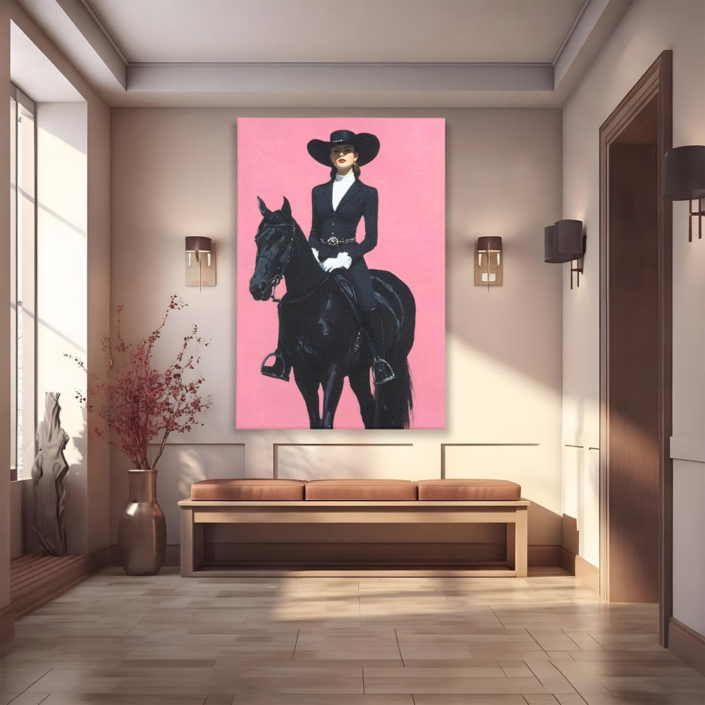Tablou canvas cu tablou canvas cu femeie calare, fara rama, pe sasiu de lemn