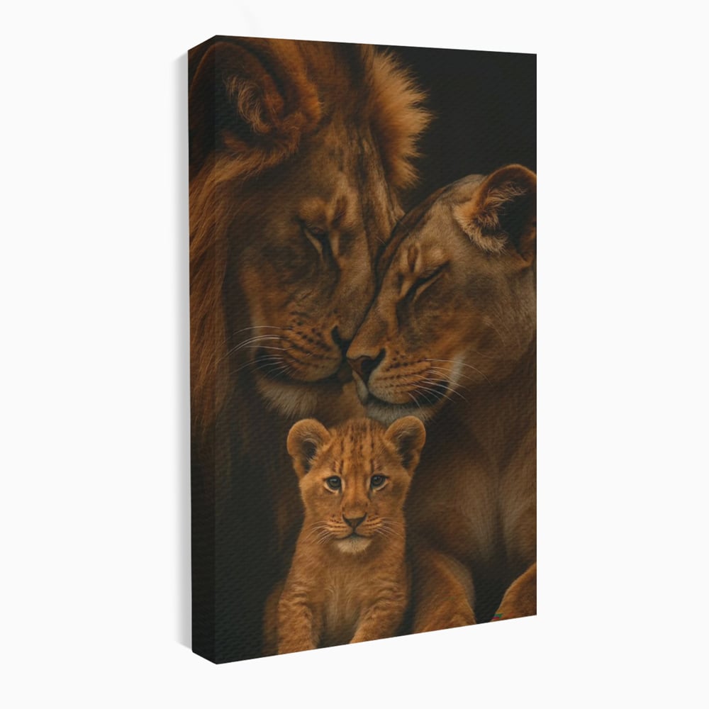 Tablou canvas cu tablou canvas cu familie de lei, fara rama, pe sasiu de lemn