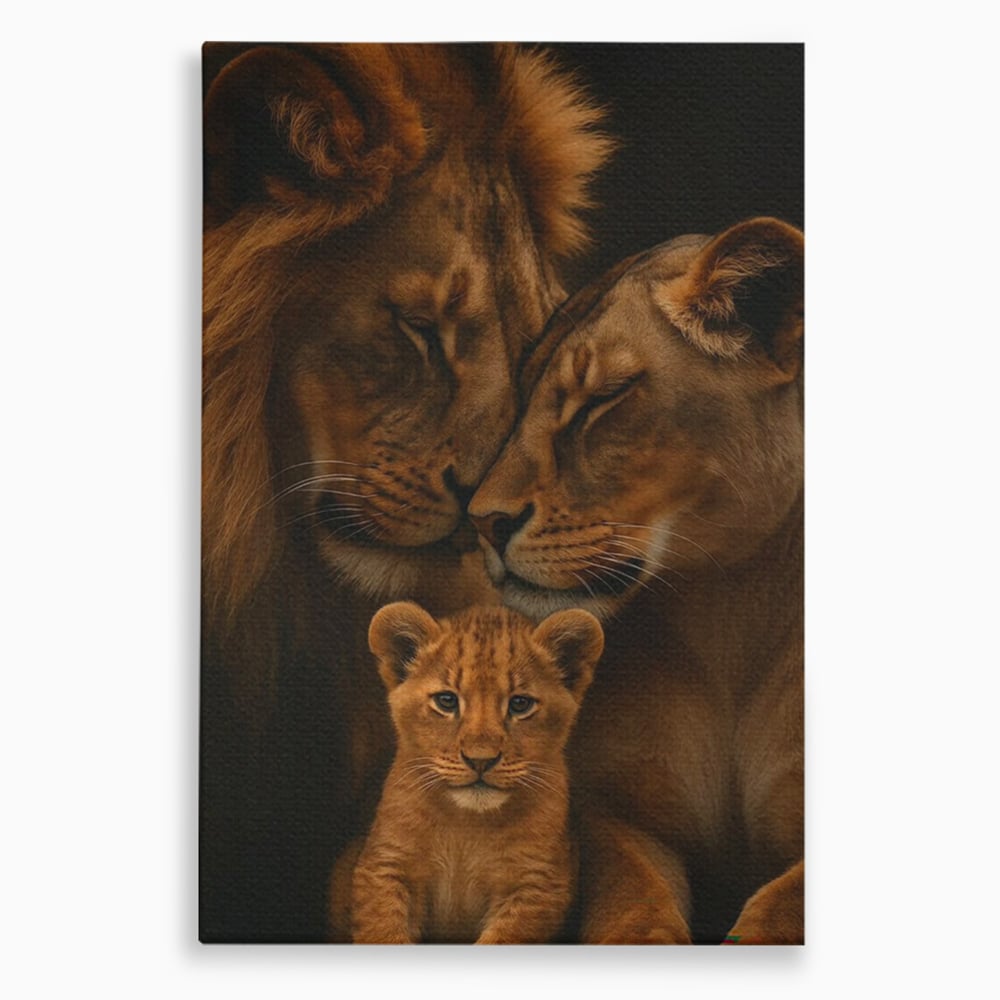 Tablou canvas cu tablou canvas cu familie de lei, fara rama, pe sasiu de lemn