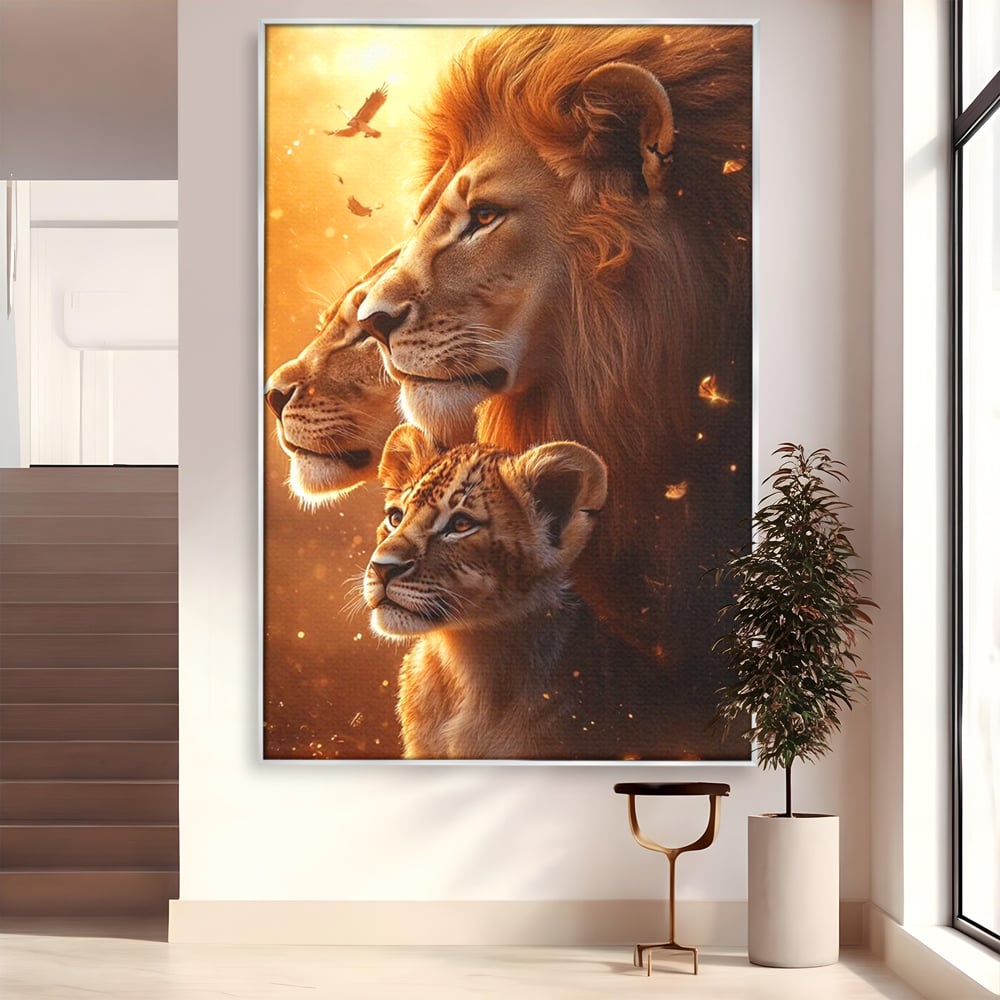 Tablou canvas cu tablou canvas cu lei in amurg, in rama de aluminiu argintiu