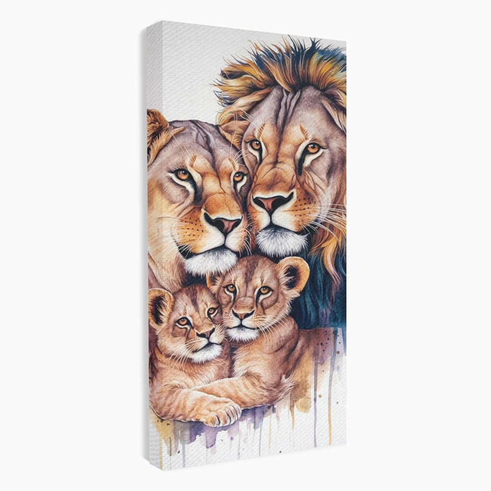 Tablou canvas cu tablou canvas cu familie de lei, fara rama, pe sasiu de lemn