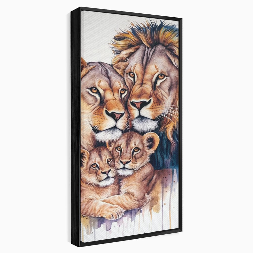 Tablou canvas cu tablou canvas cu familie de lei, in rama de aluminiu negru