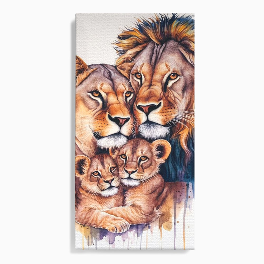 Tablou canvas cu tablou canvas cu familie de lei, fara rama, pe sasiu de lemn