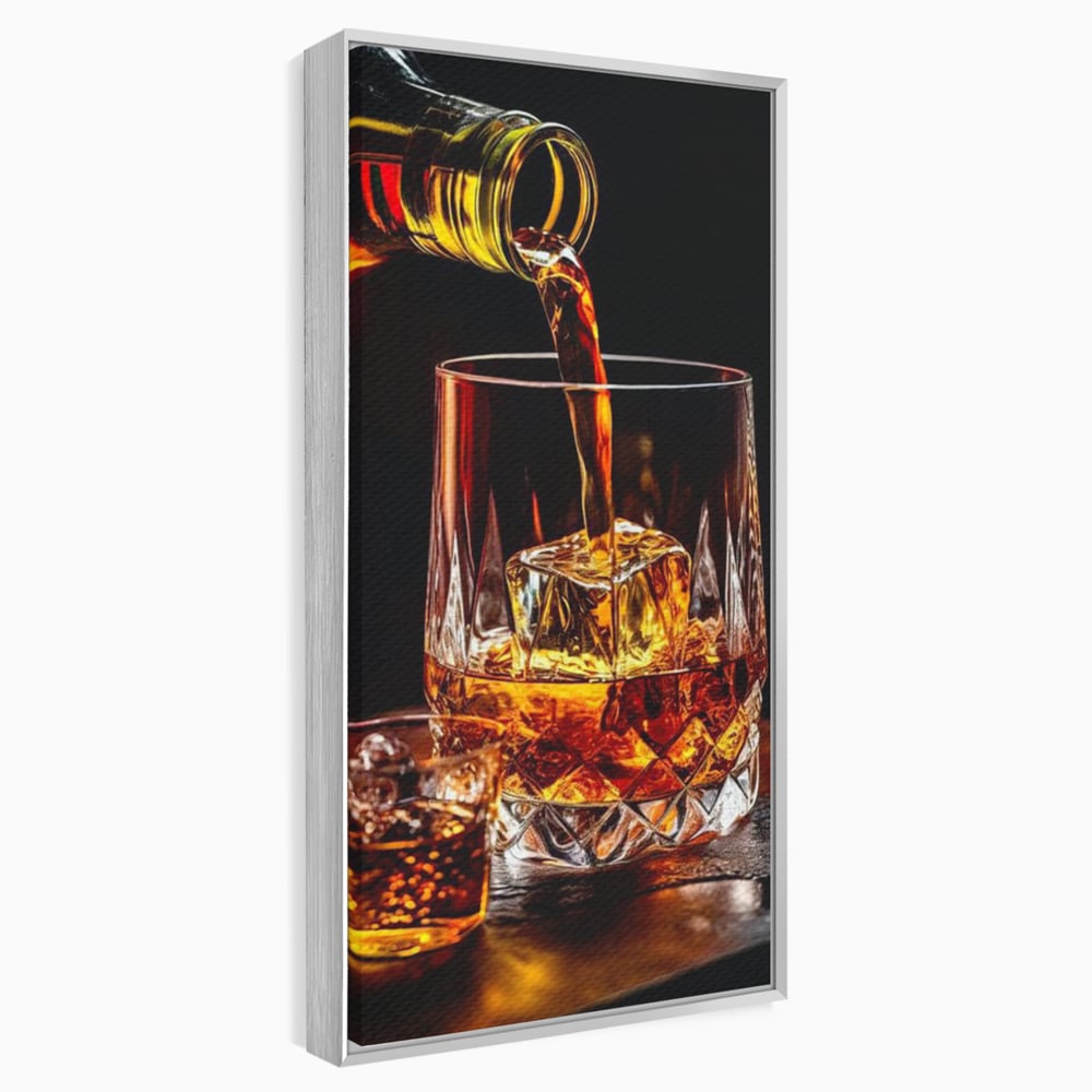 Tablou canvas cu tablou canvas cu turnare de whisky, in rama de aluminiu argintiu