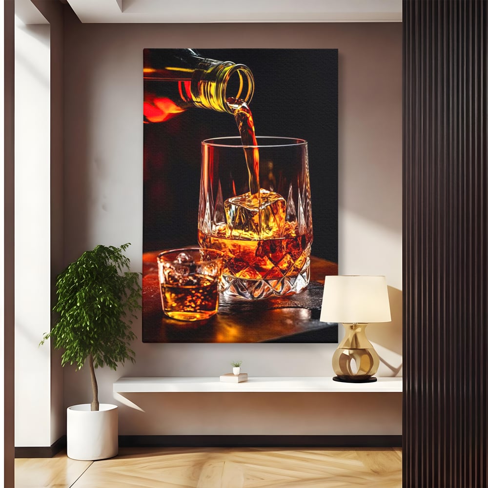 Tablou canvas cu tablou canvas cu turnare de whisky, fara rama, pe sasiu de lemn
