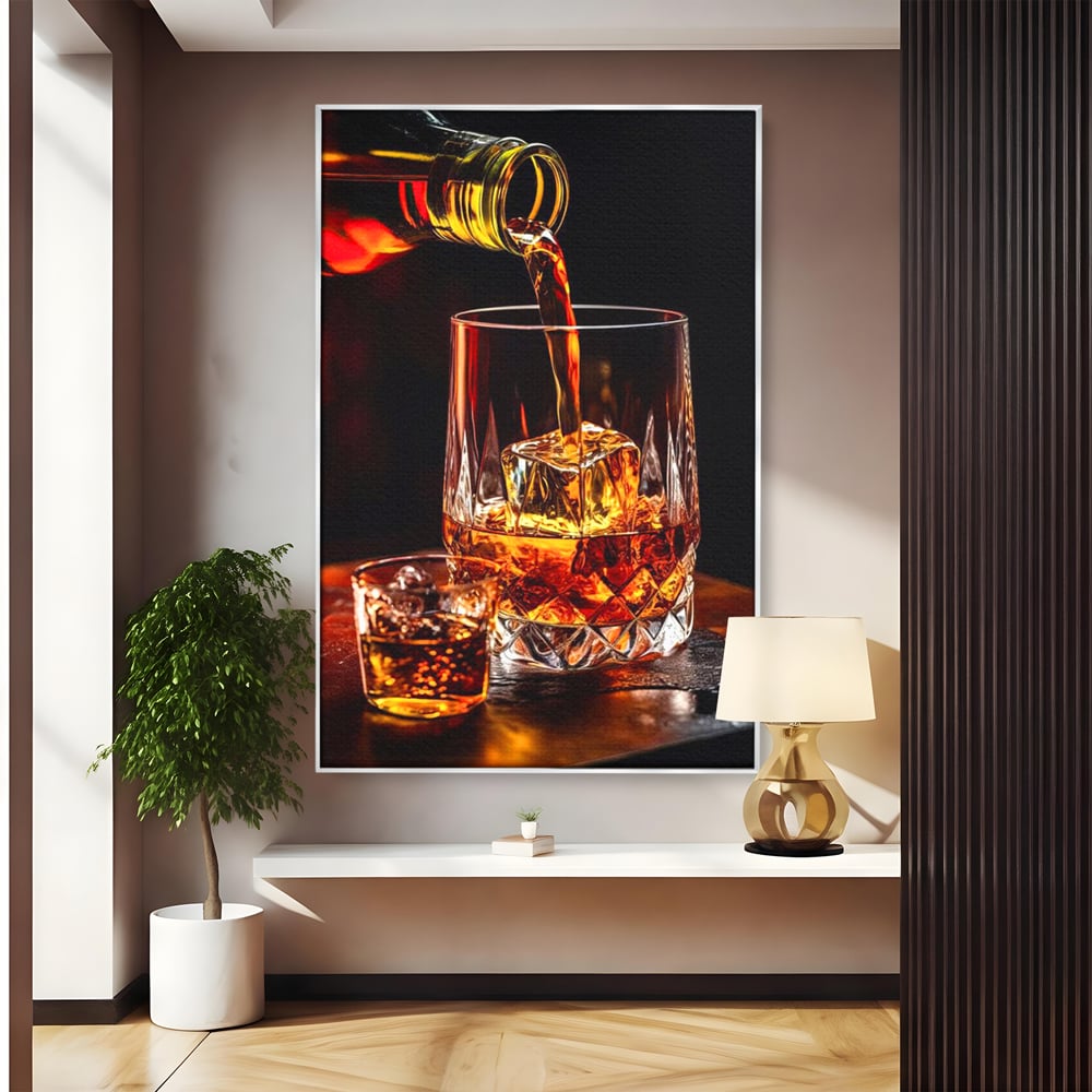 Tablou canvas cu tablou canvas cu turnare de whisky, in rama de aluminiu argintiu