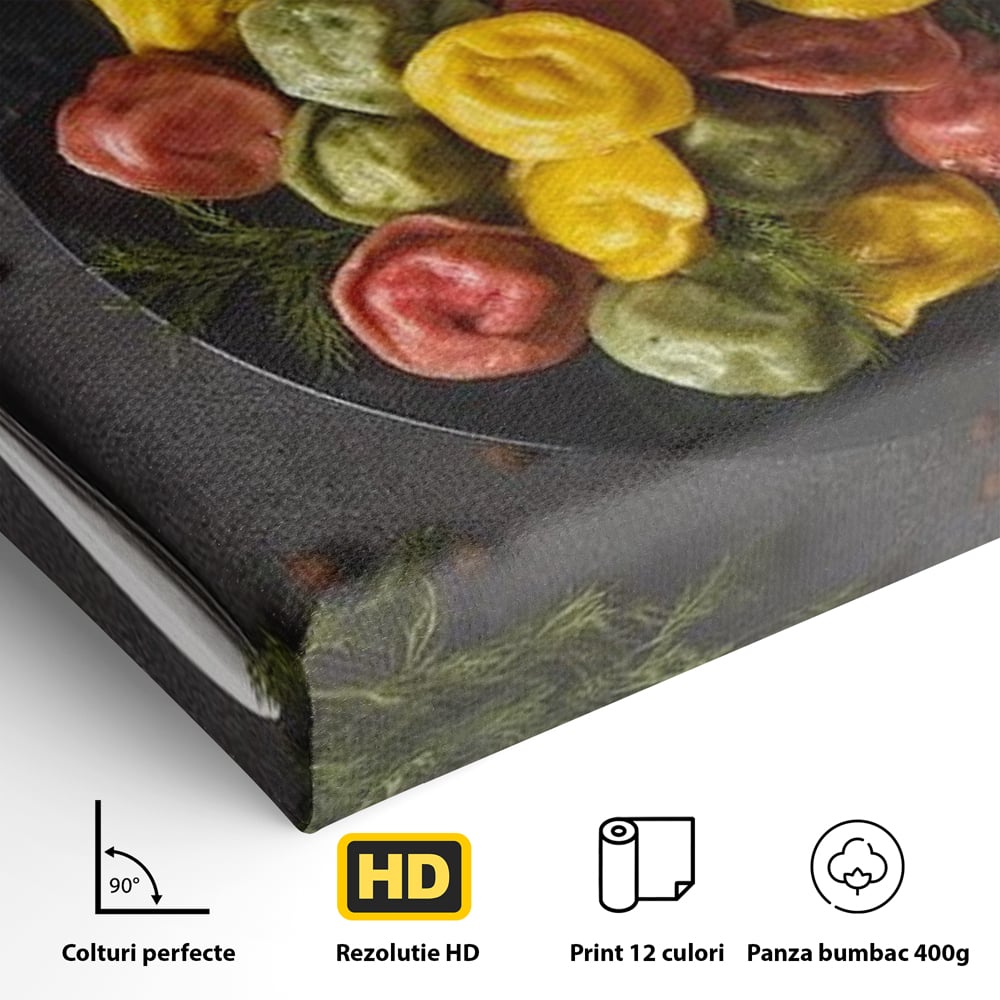 Detaliu al suprafetei: tablou canvas cu paste colorate, fara rama, pe sasiu de lemn