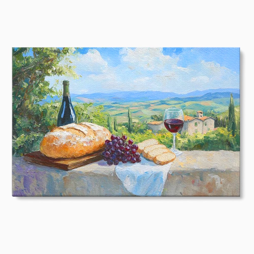 Tablou canvas cu tablou canvas cu natura moarta si peisaj toscan, fara rama, pe sasiu de lemn