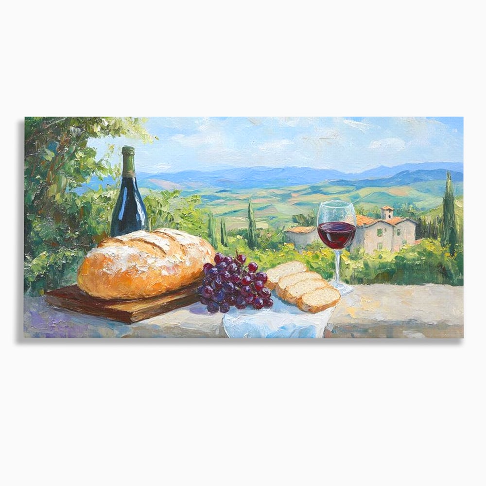 Tablou canvas cu tablou canvas cu natura moarta si peisaj toscan, fara rama, pe sasiu de lemn