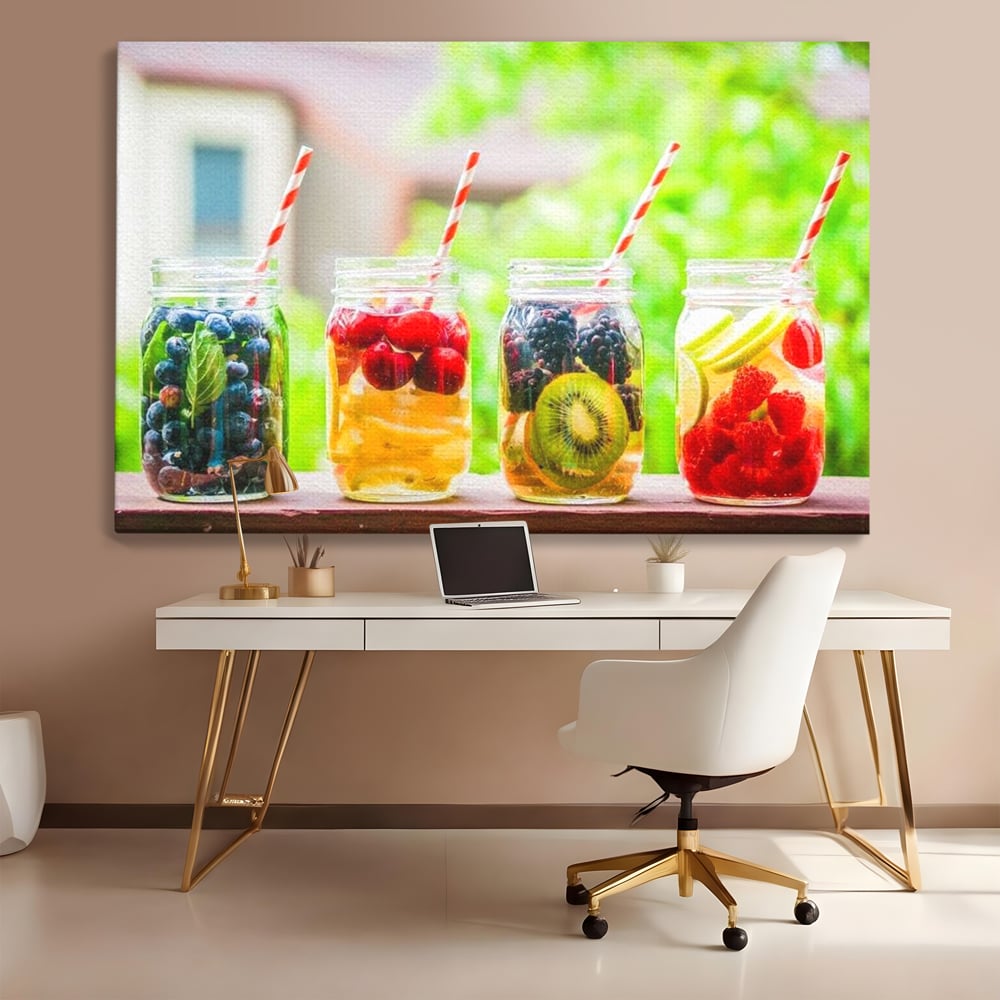 Tablou Canvas Patru Borcane cu Limonada de Fructe, Rosu si Galben, N1013