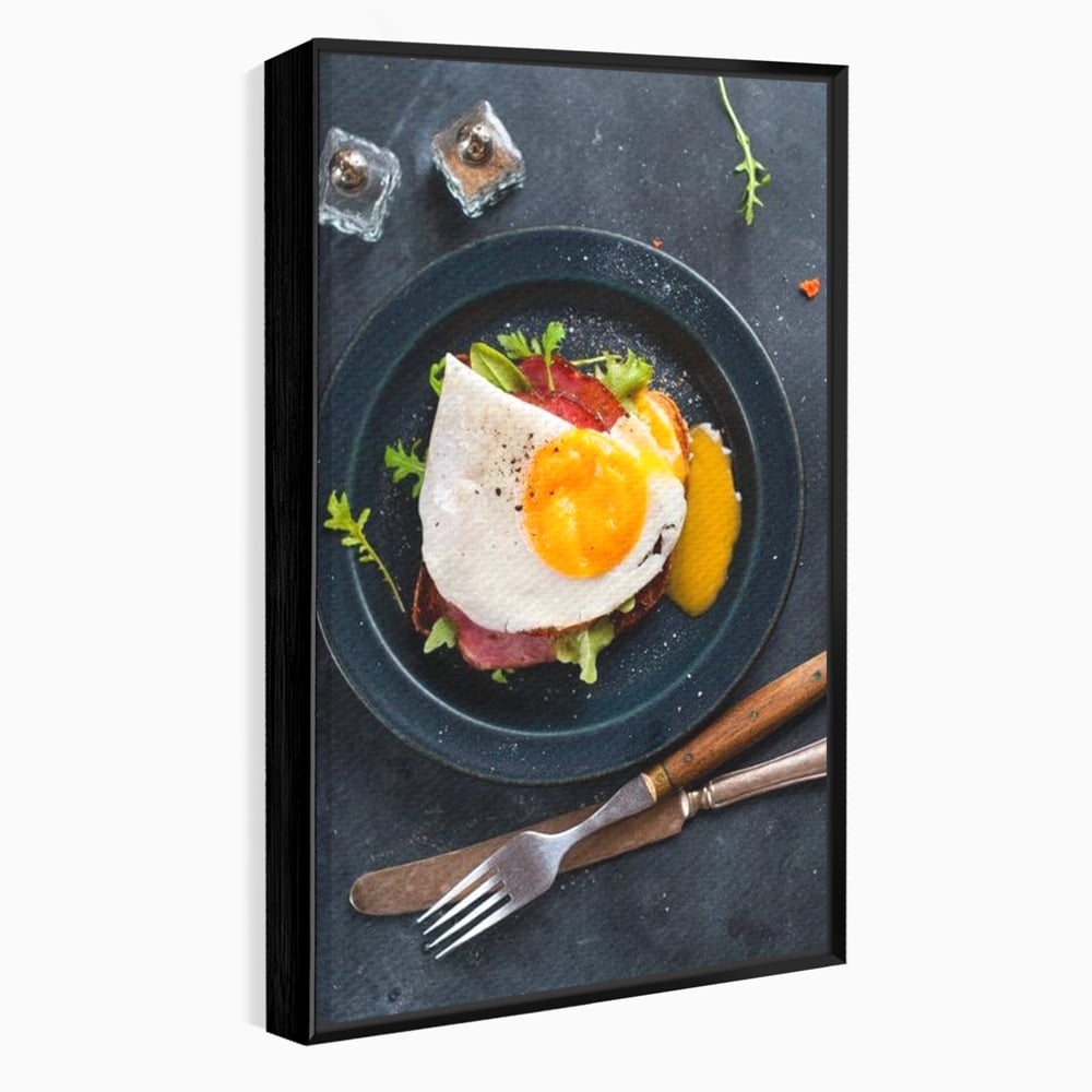 Tablou canvas cu tablou canvas cu mic dejun, in rama de aluminiu negru