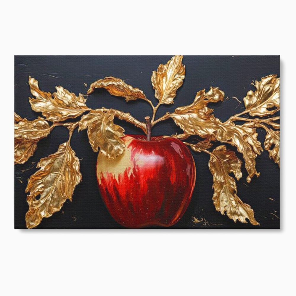 Tablou canvas cu tablou canvas cu mar rosu si frunze aurii, fara rama, pe sasiu de lemn