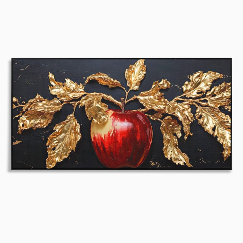 Tablou canvas cu tablou canvas cu mar rosu si frunze aurii, in rama de aluminiu negru