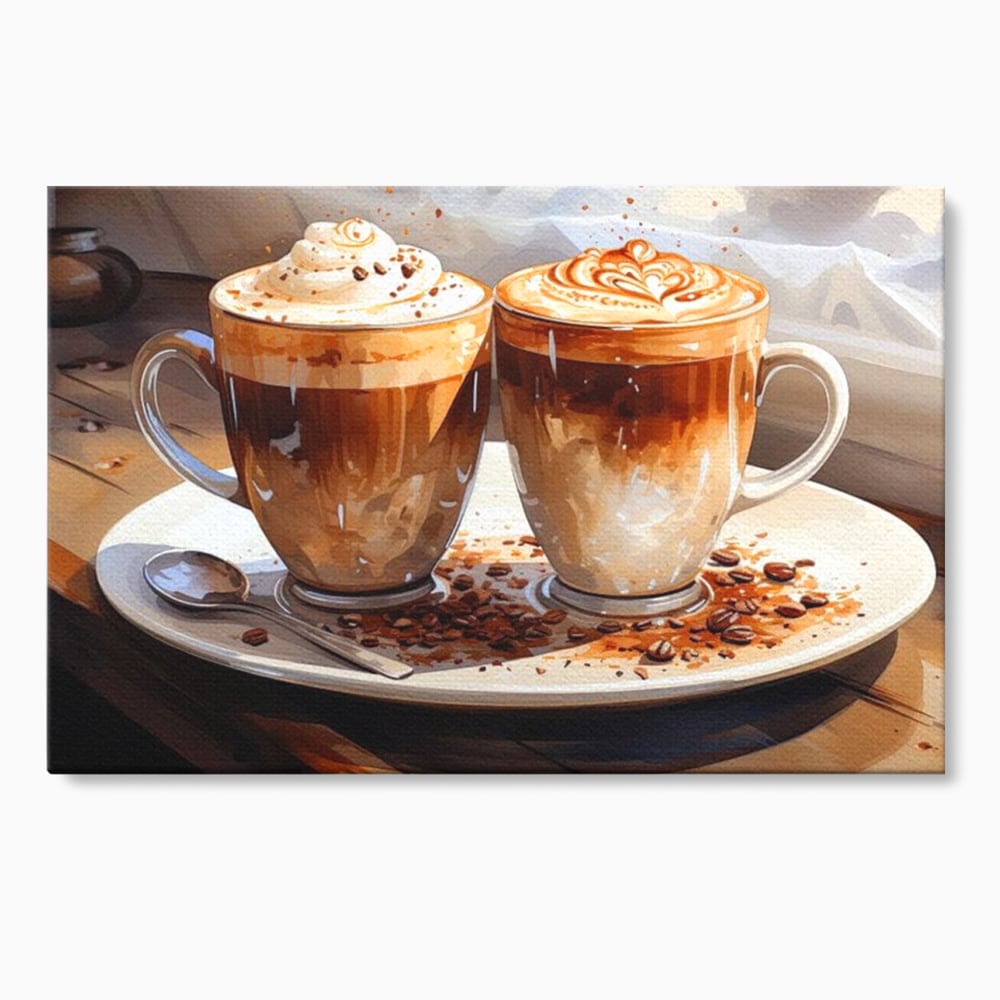 Tablou canvas cu tablou canvas cu cesti de cafea, fara rama, pe sasiu de lemn