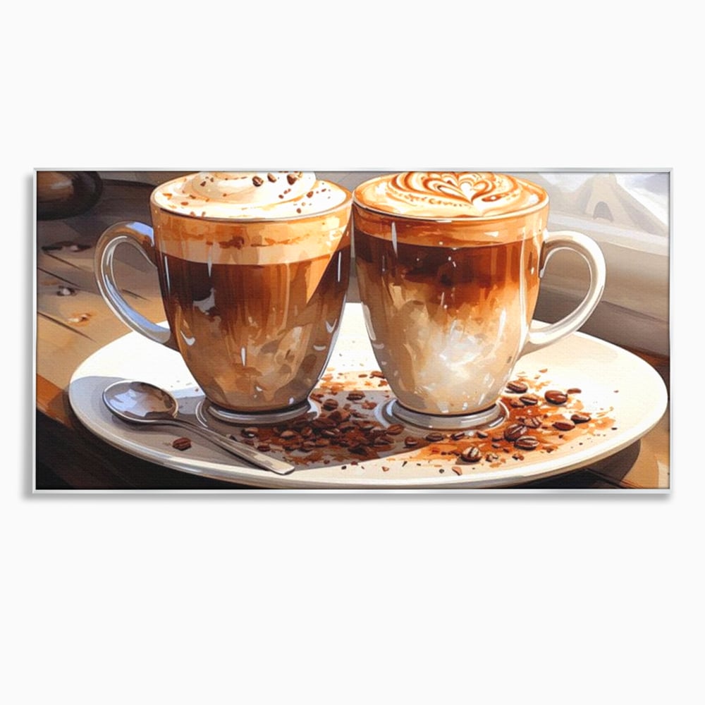 Tablou canvas cu tablou canvas cu cesti de cafea, in rama de aluminiu argintiu