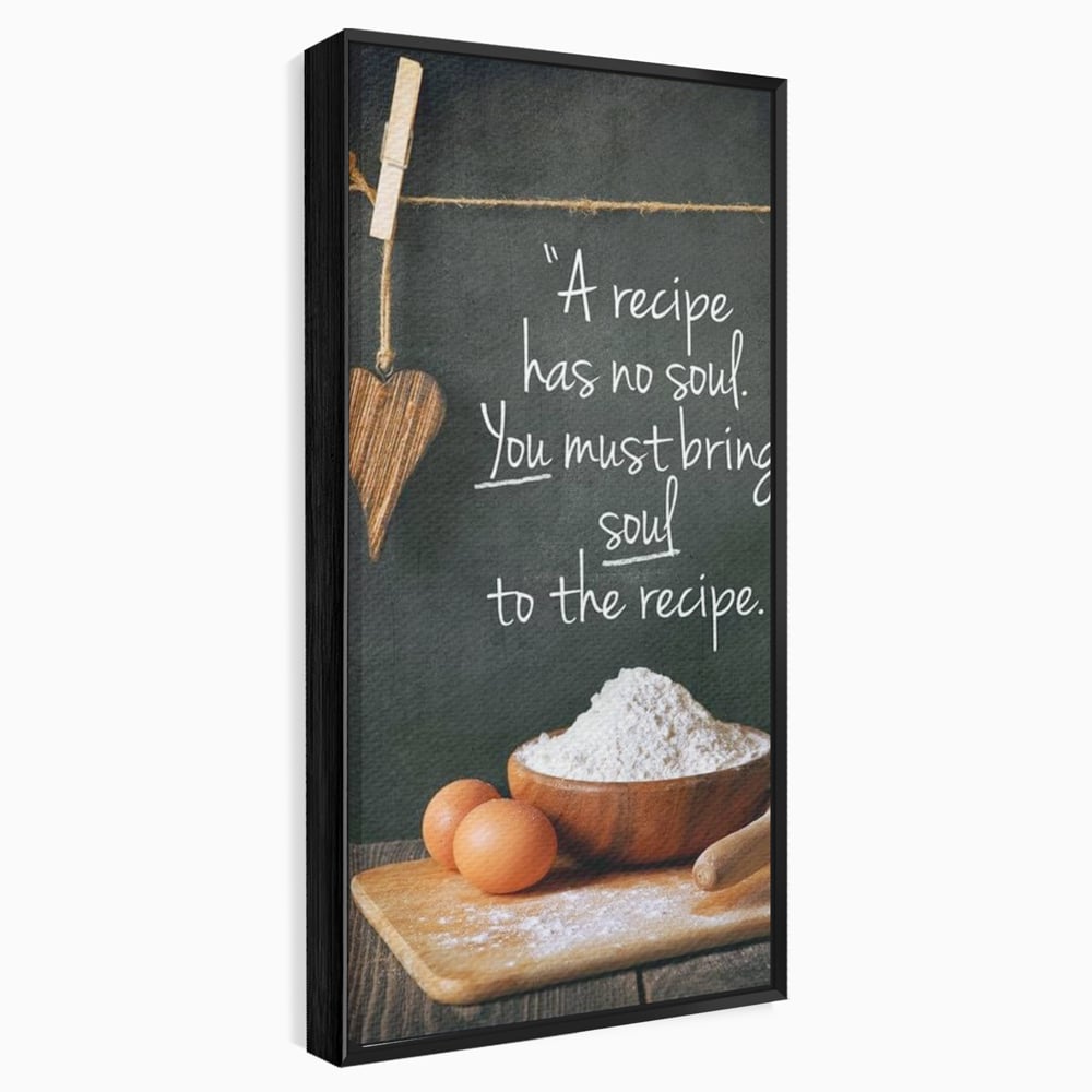 Tablou canvas cu tablou canvas cu citat culinar si faina, in rama de aluminiu negru