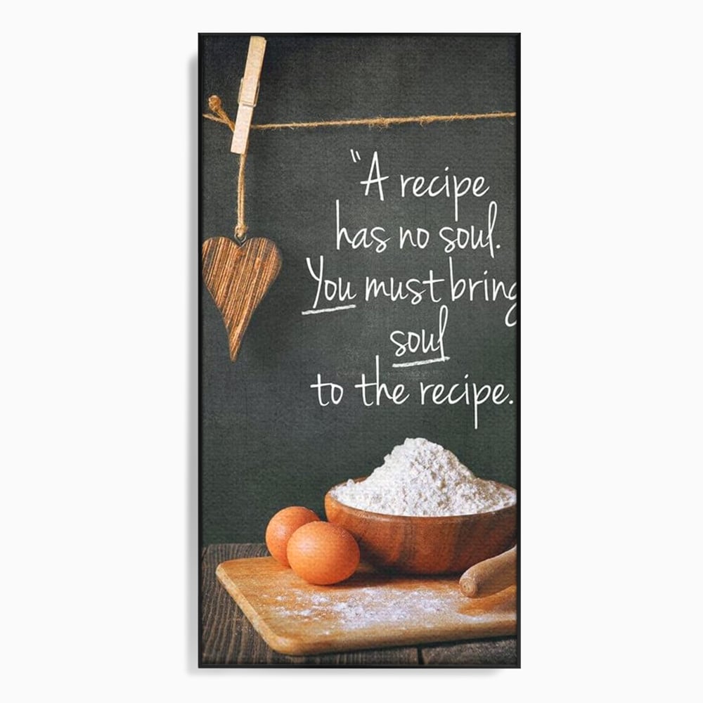 Tablou canvas cu tablou canvas cu citat culinar si faina, in rama de aluminiu negru