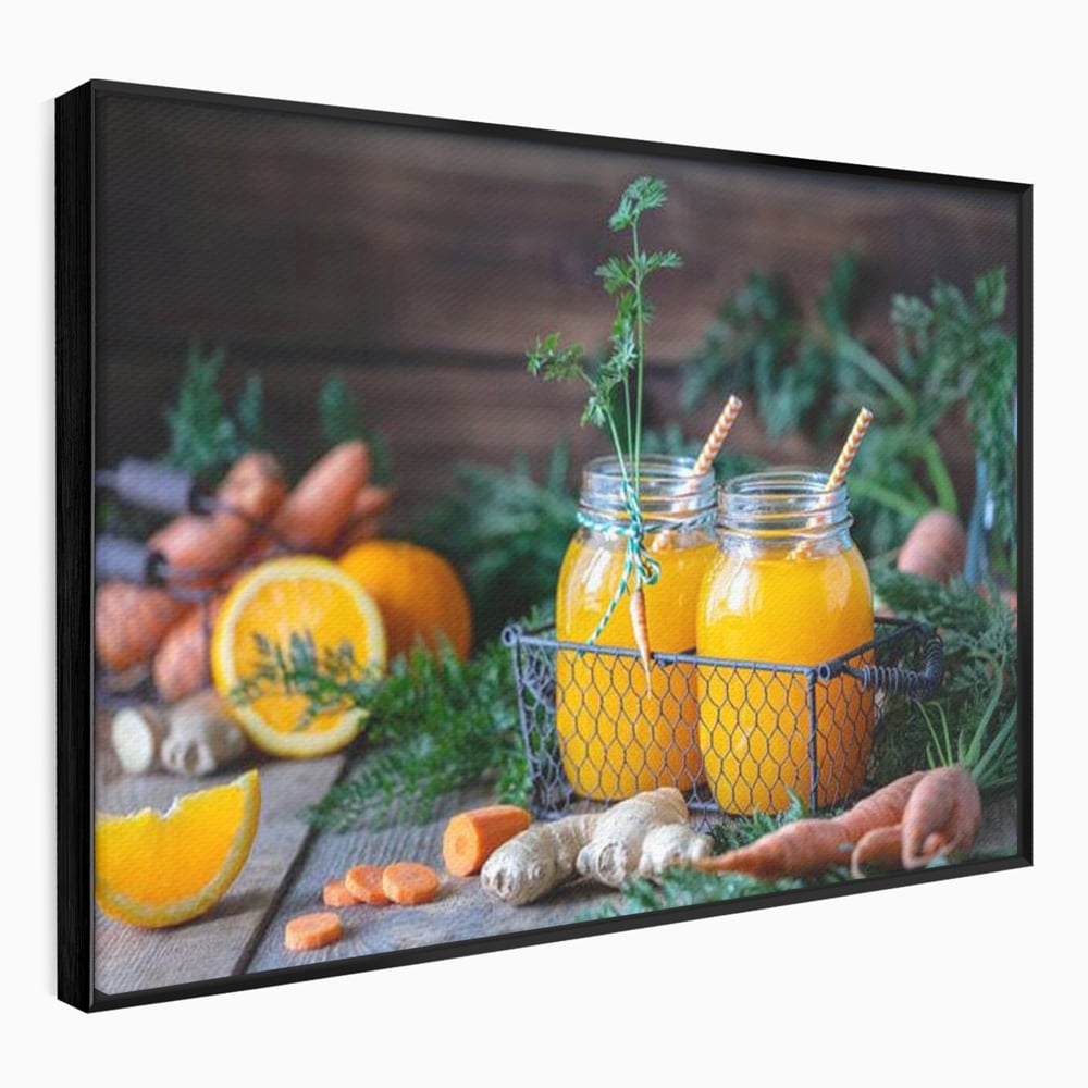 Tablou canvas cu tablou canvas cu suc de morcovi, in rama de aluminiu negru