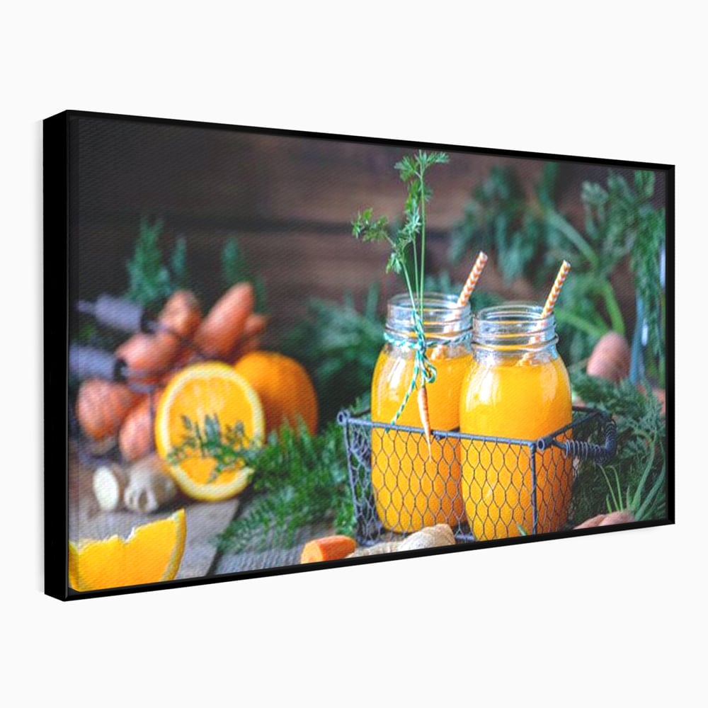 Tablou canvas cu tablou canvas cu suc de morcovi, in rama de aluminiu negru