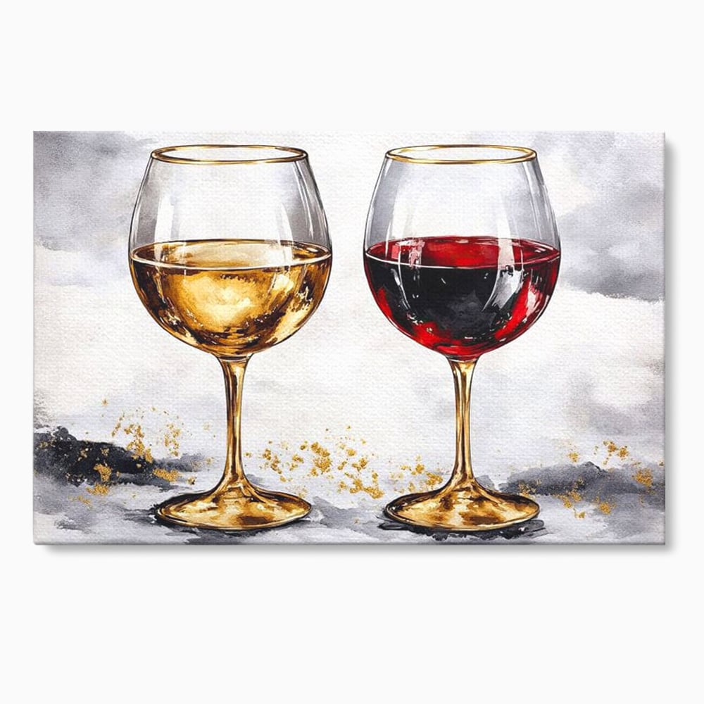 Tablou canvas cu tablou canvas cu doua pahare de vin, fara rama, pe sasiu de lemn