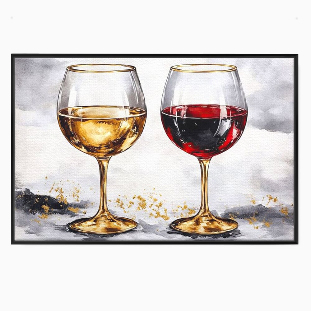 Tablou canvas cu tablou canvas cu doua pahare de vin, in rama de aluminiu negru