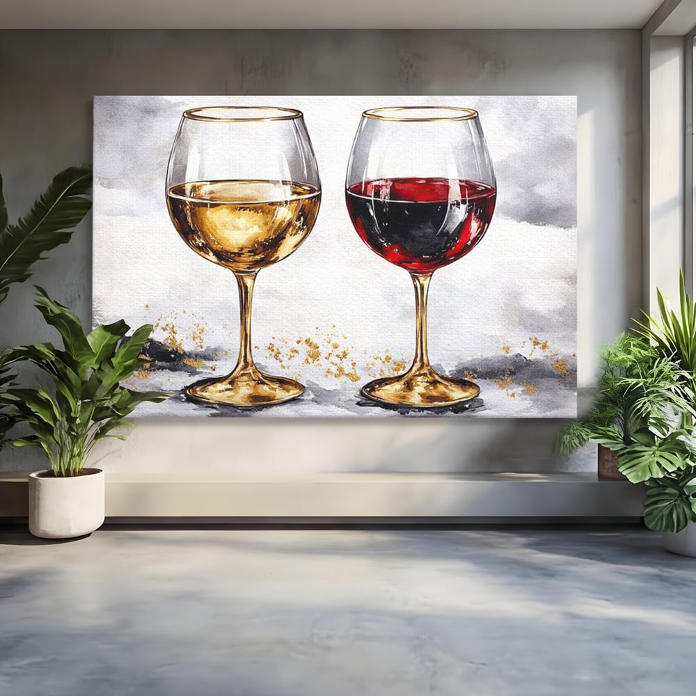 Tablou canvas cu tablou canvas cu doua pahare de vin, fara rama, pe sasiu de lemn