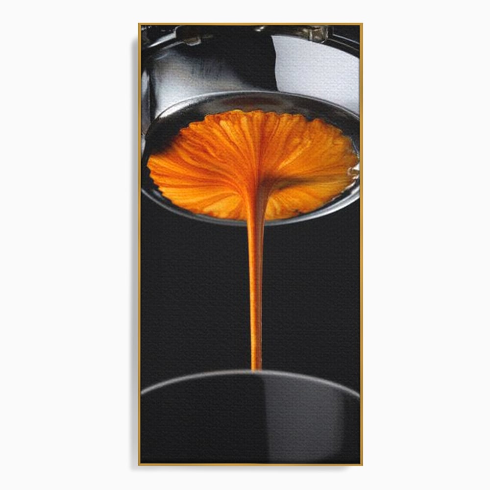 Tablou canvas cu tablou canvas cu jet de espresso, in rama de aluminiu auriu
