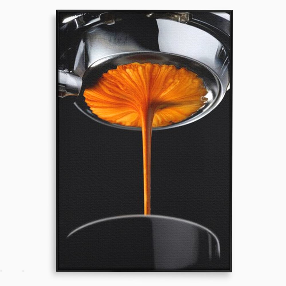 Tablou canvas cu tablou canvas cu jet de espresso, in rama de aluminiu negru