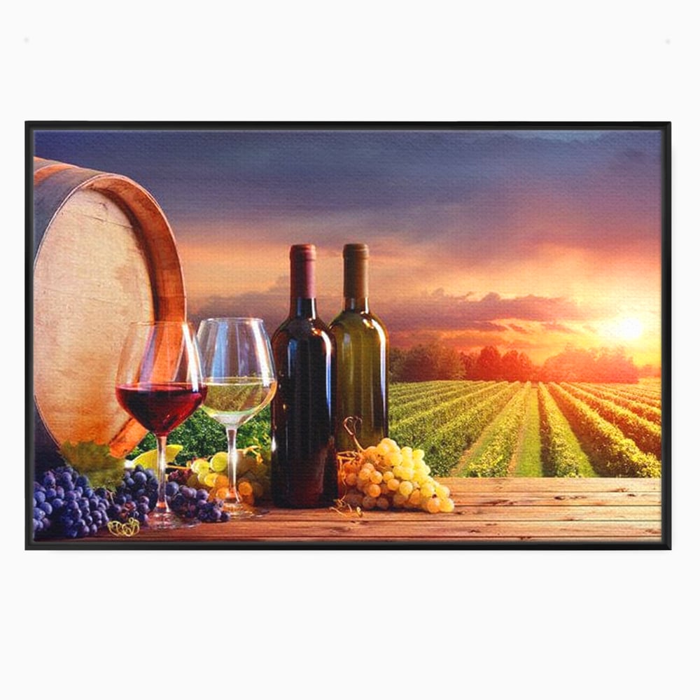 Tablou canvas cu tablou canvas cu podgorie si vin, in rama de aluminiu negru