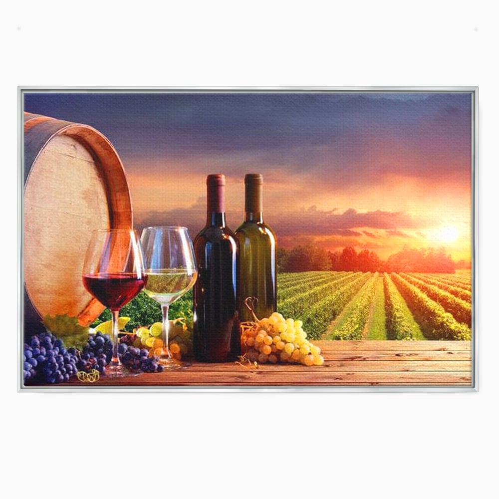 Tablou canvas cu tablou canvas cu podgorie si vin, in rama de aluminiu argintiu