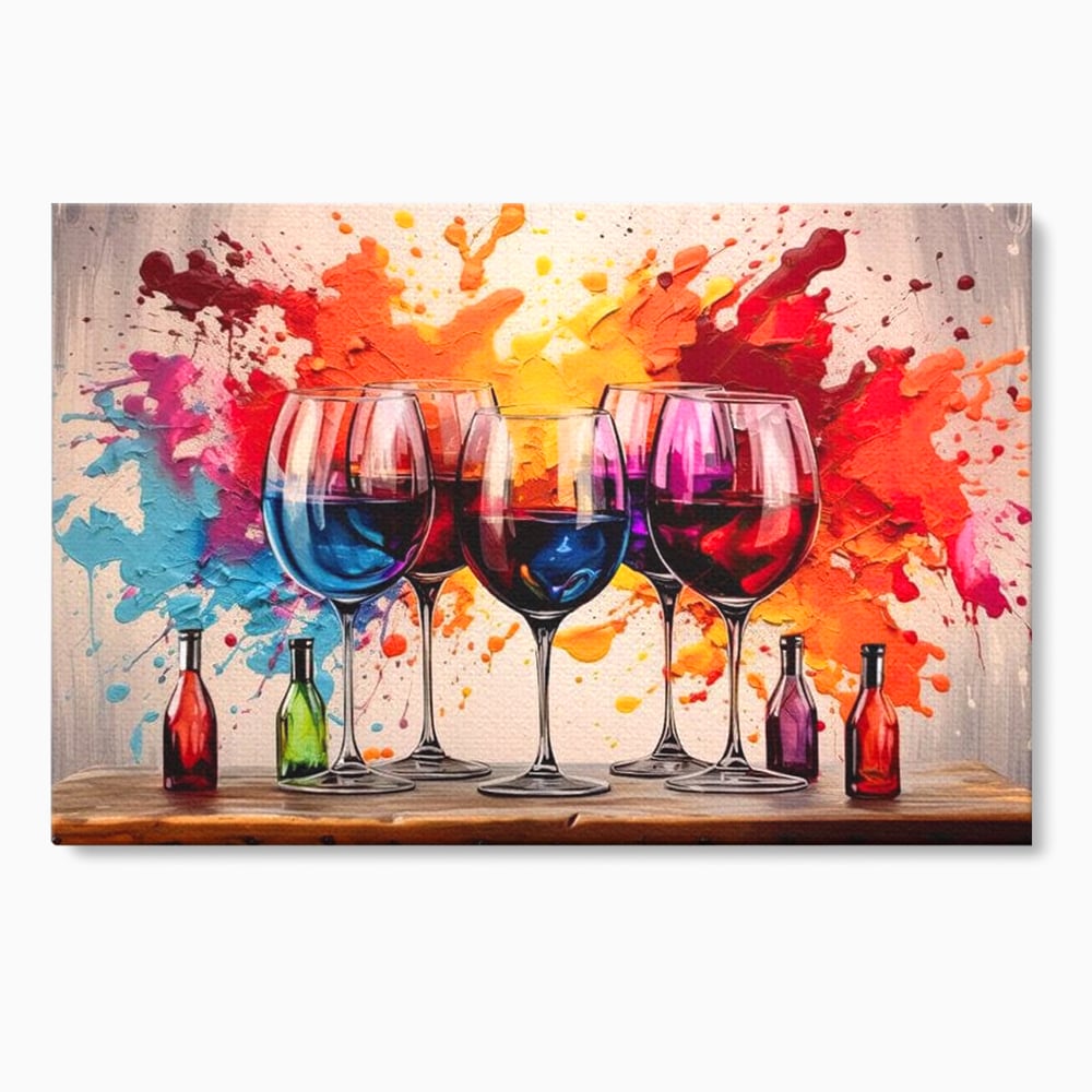Tablou canvas cu pictura cu pahare de vin si pete, fara rama, pe sasiu de lemn