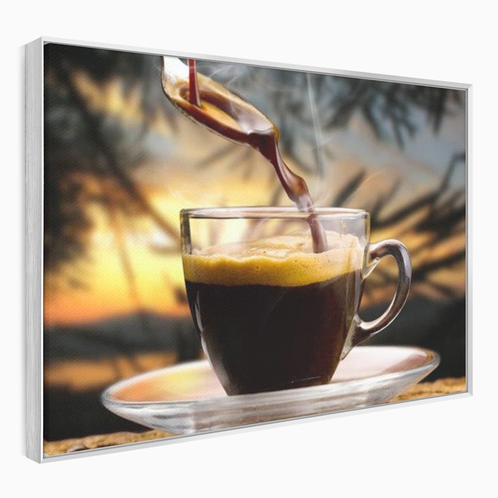 Tablou canvas cu tablou canvas cu ceasca de espresso, in rama de aluminiu argintiu