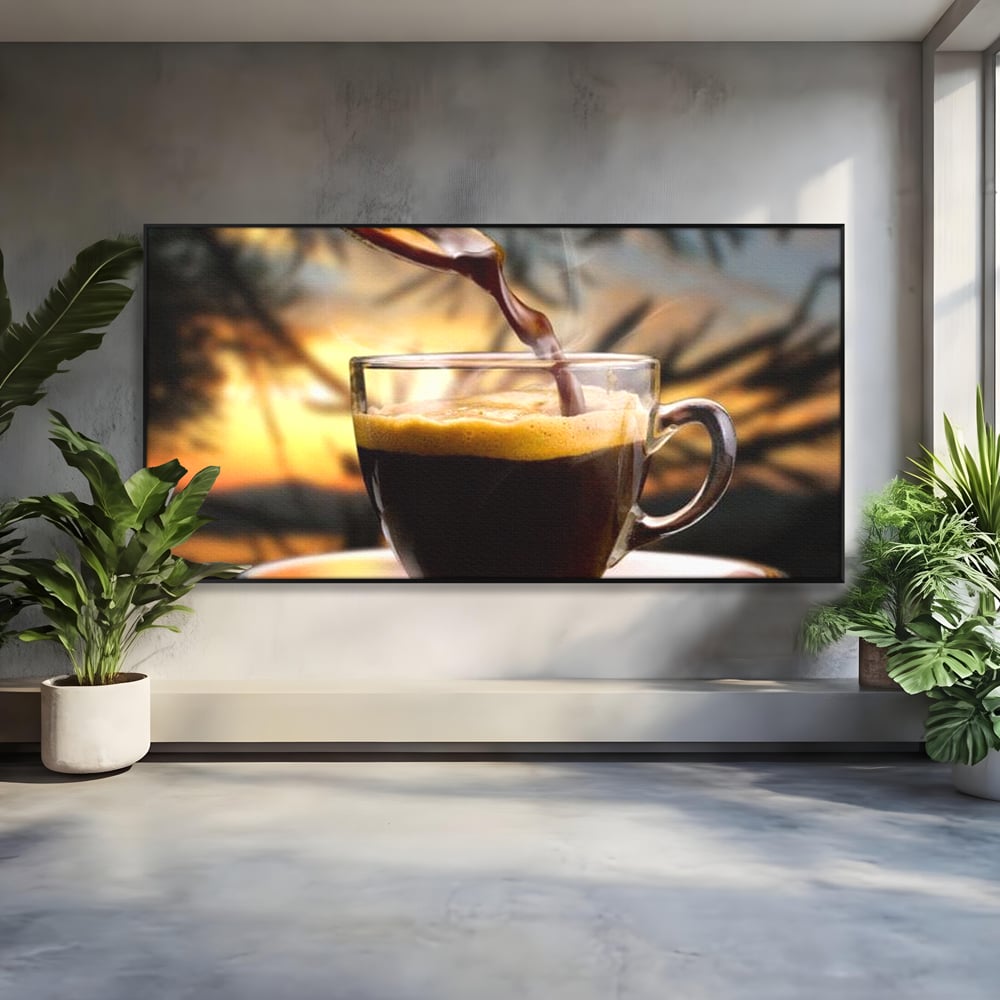 Tablou canvas cu tablou canvas cu ceasca de espresso, in rama de aluminiu negru