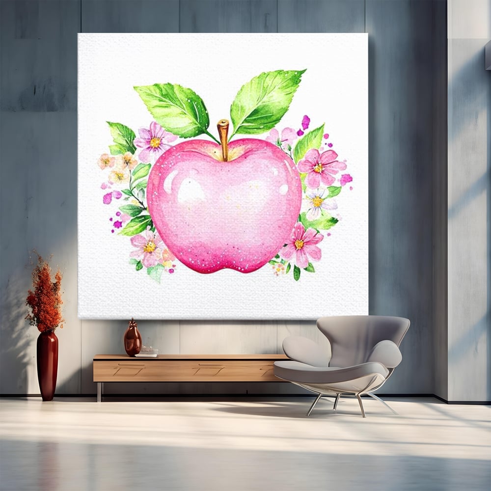 Tablou canvas cu tablou canvas cu mar roz si flori, fara rama, pe sasiu de lemn