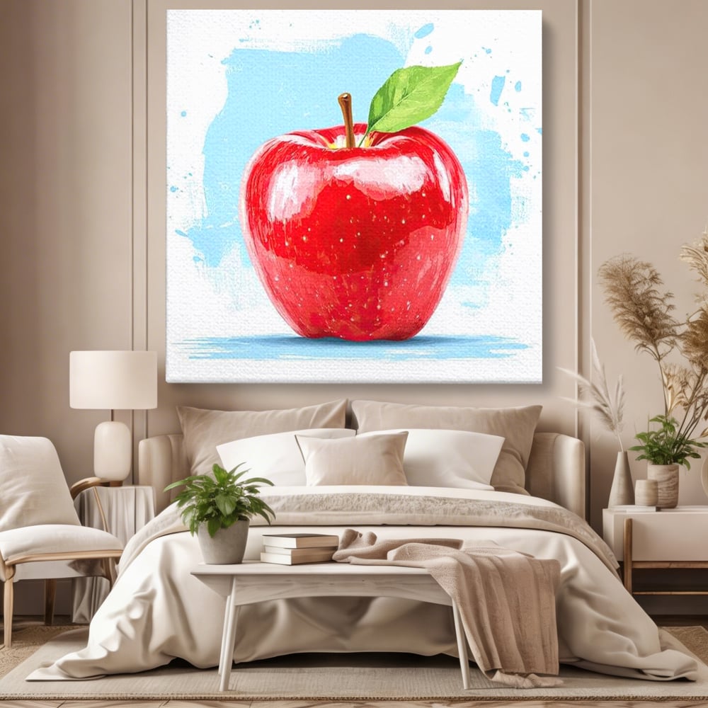 Tablou canvas cu pictura digitala cu un mar rosu, fara rama, pe sasiu de lemn, pe perete intr-un dormitor