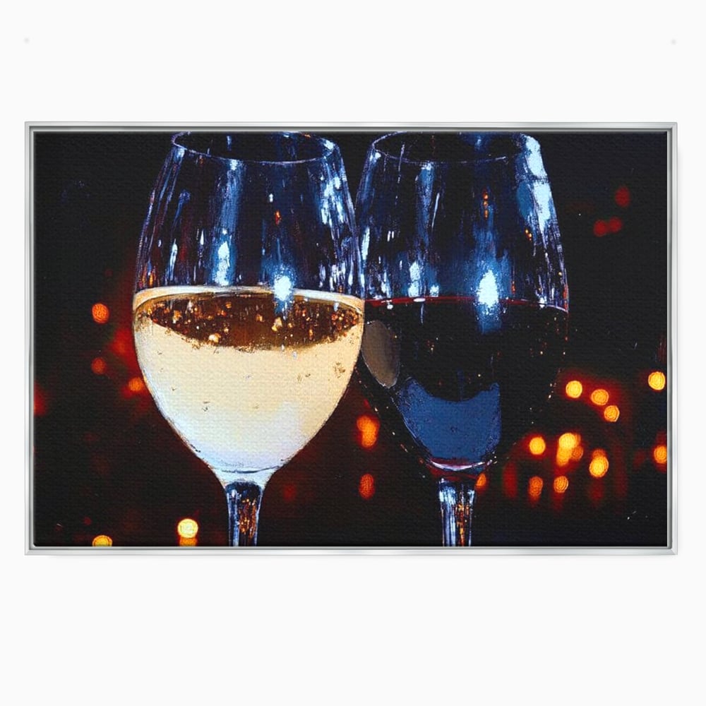 Tablou canvas cu tablou canvas cu doua pahare de vin, in rama de aluminiu argintiu