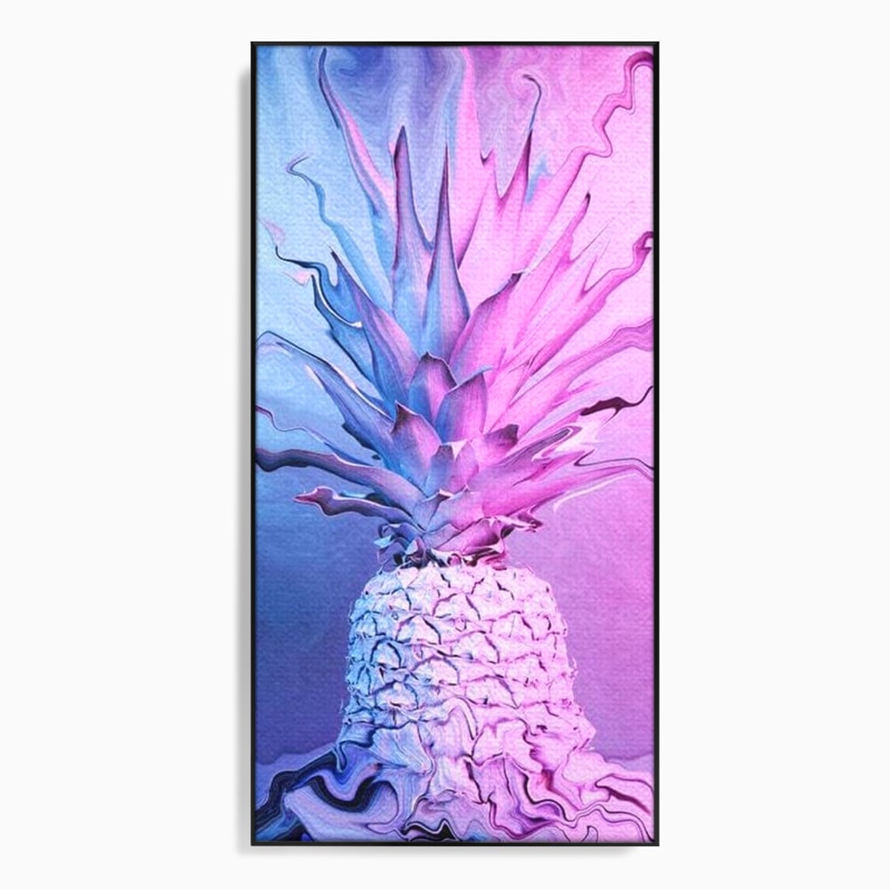 Tablou canvas cu tablou canvas cu ananas neon, in rama de aluminiu negru
