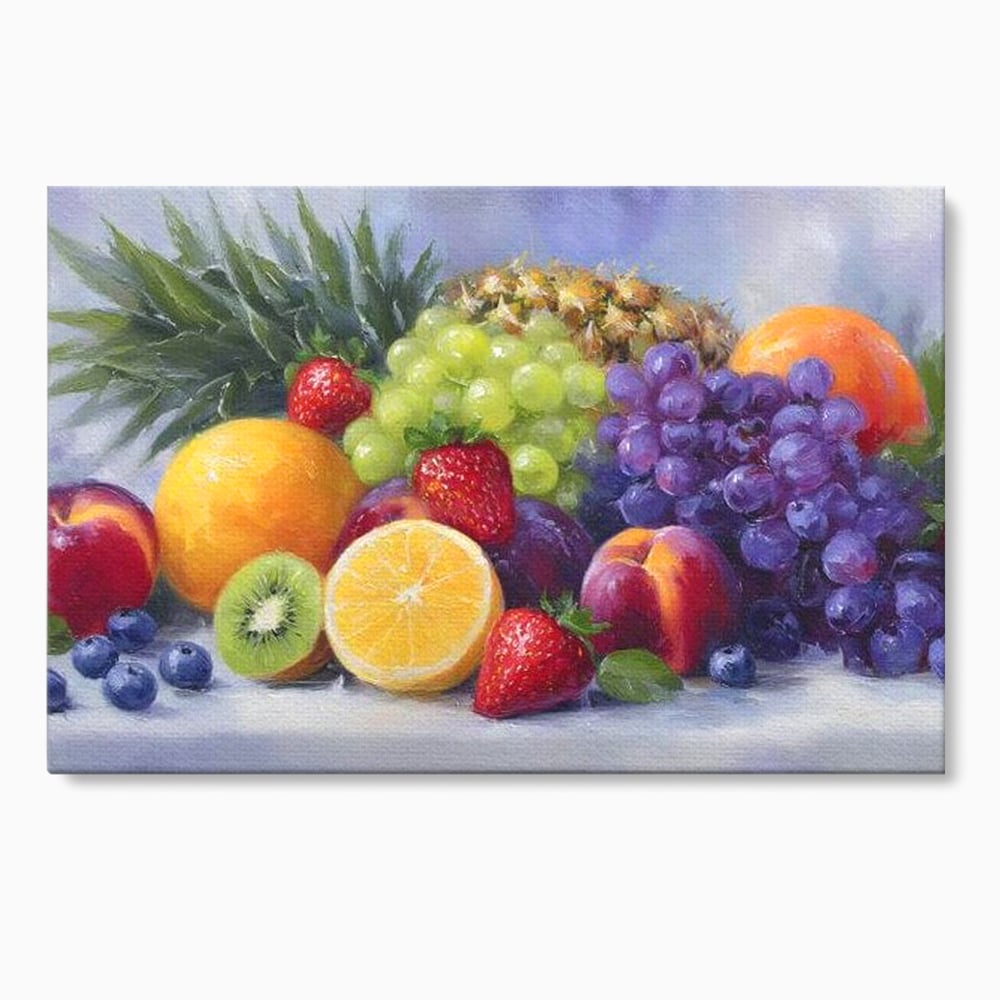 Tablou canvas cu pictura cu cos de fructe, fara rama, pe sasiu de lemn