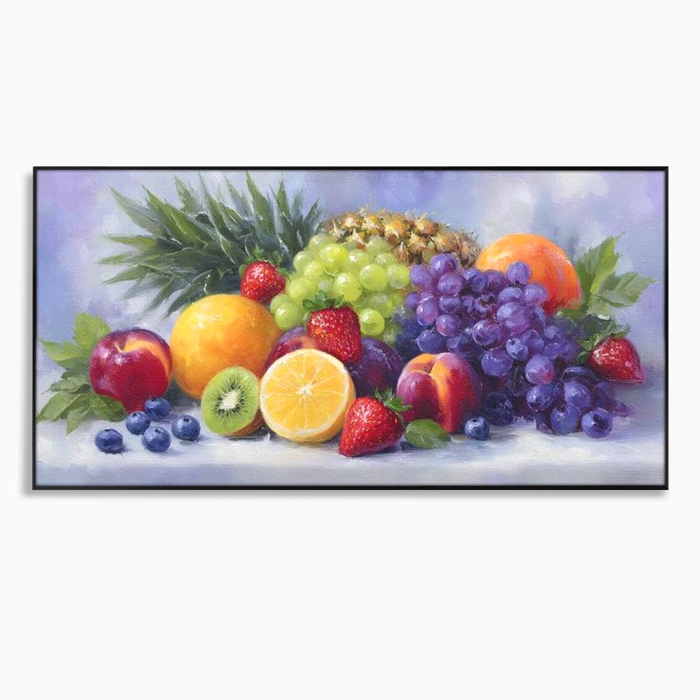Tablou canvas cu pictura cu cos de fructe, in rama de aluminiu negru