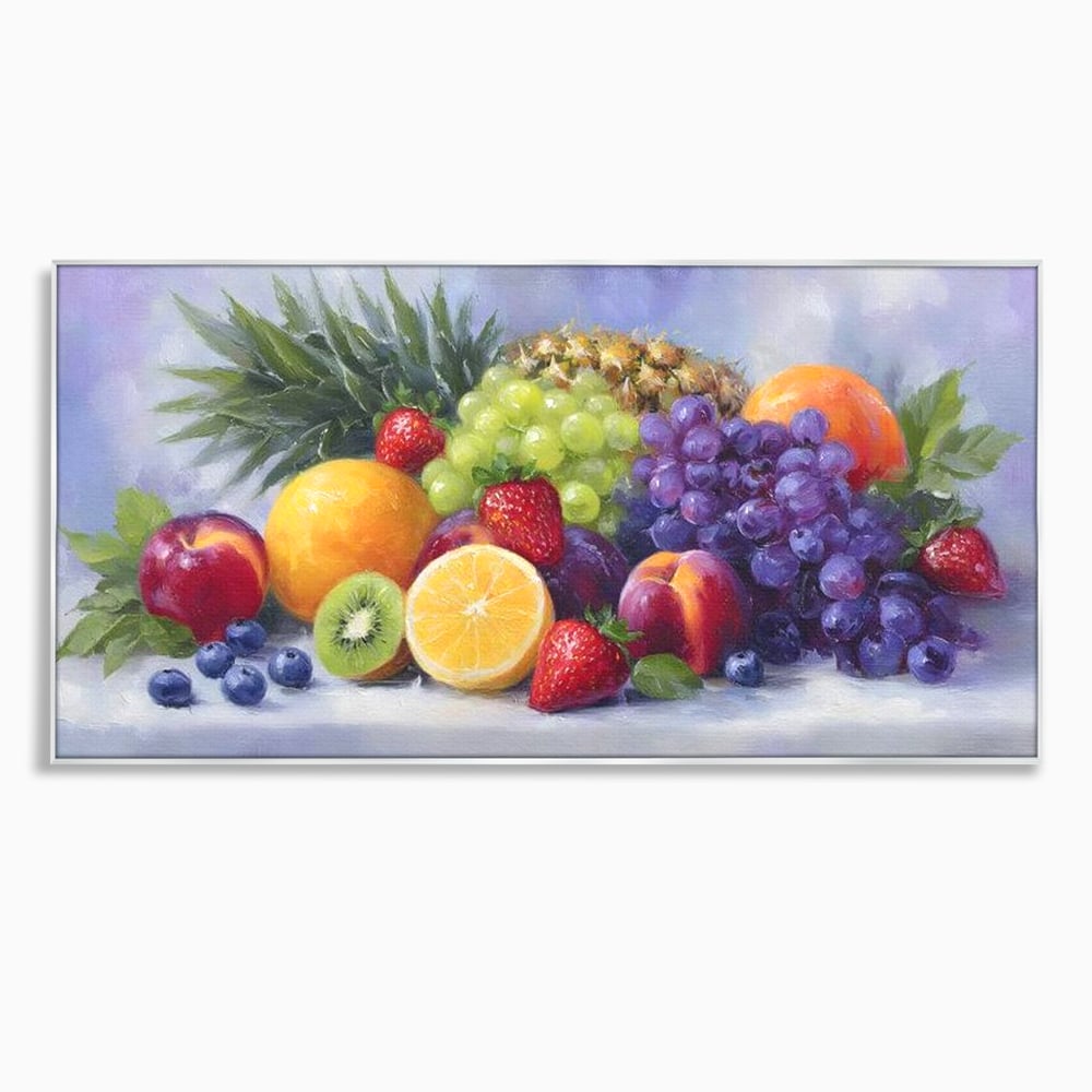 Tablou canvas cu pictura cu cos de fructe, in rama de aluminiu argintiu