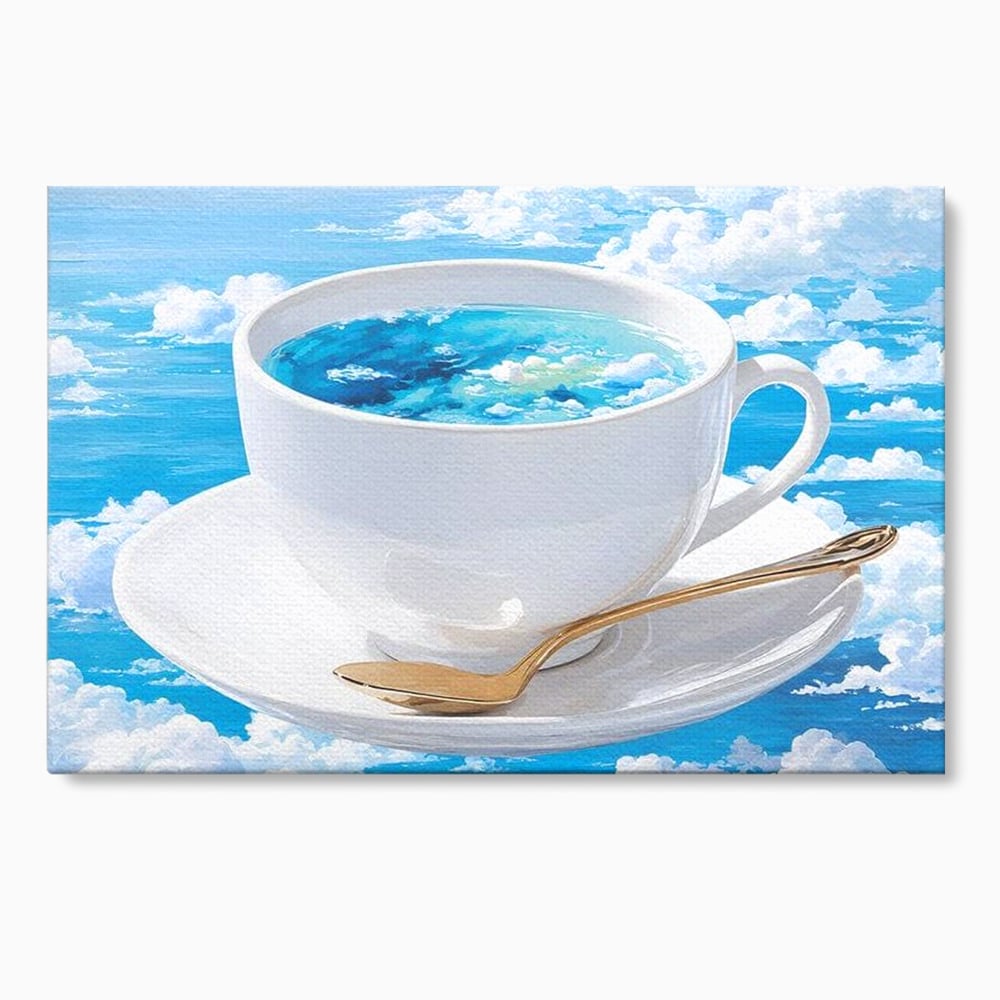 Tablou canvas cu tablou canvas cu ceasca de cafea si cer senin, fara rama, pe sasiu de lemn