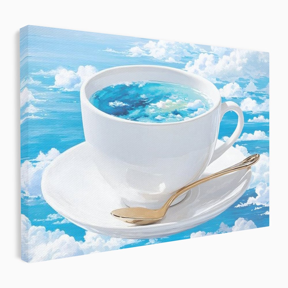 Tablou canvas cu tablou canvas cu ceasca de cafea si cer senin, fara rama, pe sasiu de lemn