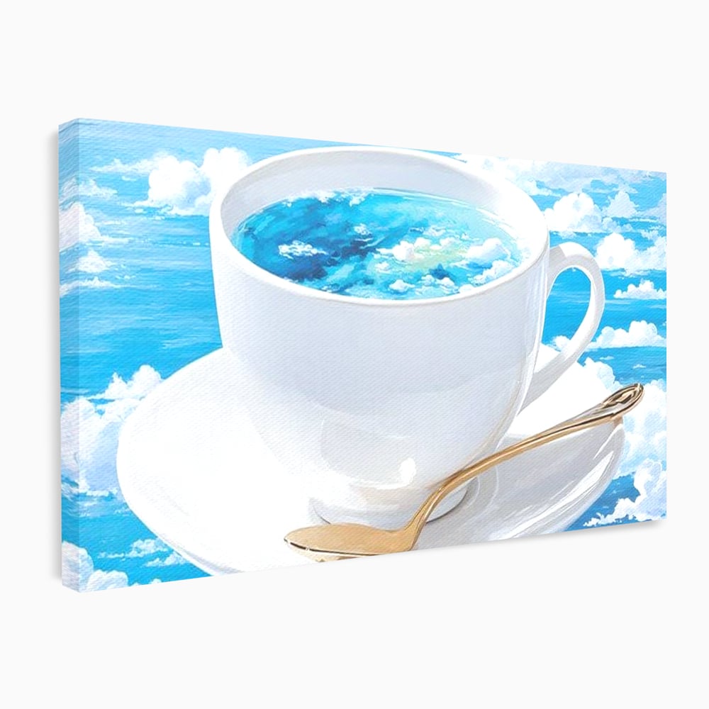 Tablou canvas cu tablou canvas cu ceasca de cafea si cer senin, fara rama, pe sasiu de lemn