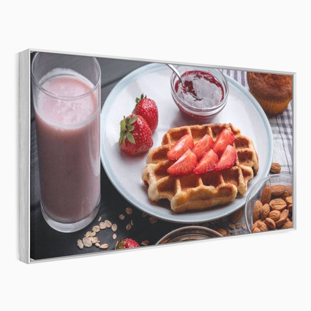 Tablou canvas cu tablou canvas cu mic dejun bogat, in rama de aluminiu argintiu